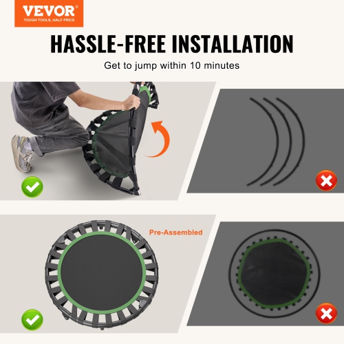 VEVOR 220lbs Max Load Foldable Mini Trampoline, 36 Inch Fitness Rebounder, Stable & Quiet Indoor Small Workout Trampoline, Mini Trampoline for Adults