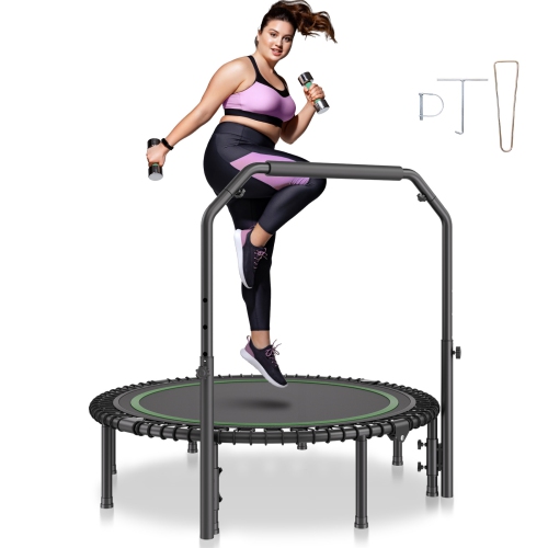 VEVOR 450lbs Max Load Foldable Mini Trampoline, 51 Inch Fitness Rebounder, Stable & Quiet Trampoline with 4 Level Height Adjustable Foam Handle, for