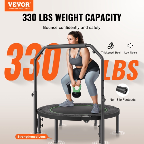 VEVOR 330lbs Max Load Foldable Mini Trampoline, 40 Inch Fitness Rebounder, Stable & Quiet Trampoline with 4 Level Height Adjustable Foam Handle, for