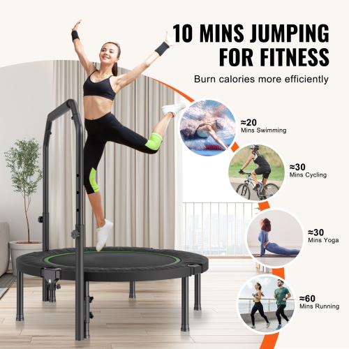 VEVOR 330lbs Max Load Foldable Mini Trampoline, 40 Inch Fitness Rebounder, Stable & Quiet Trampoline with 4 Level Height Adjustable Foam Handle, for