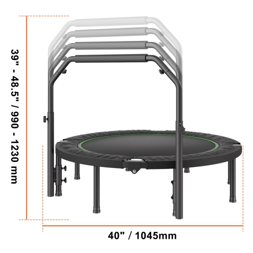 VEVOR 330lbs Max Load Foldable Mini Trampoline, 40 Inch Fitness Rebounder, Stable & Quiet Trampoline with 4 Level Height Adjustable Foam Handle, for