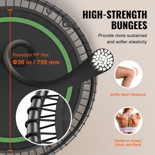 VEVOR 330lbs Max Load Foldable Mini Trampoline, 40 Inch Fitness Rebounder, Stable & Quiet Trampoline with 4 Level Height Adjustable Foam Handle, for