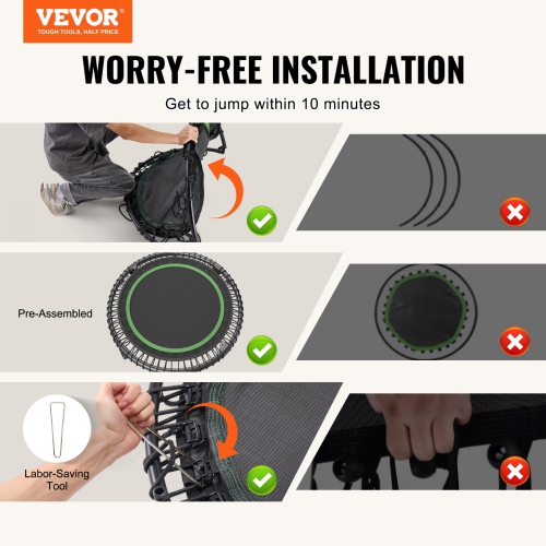 VEVOR 330lbs Max Load Foldable Mini Trampoline, 40 Inch Fitness Rebounder, Stable & Quiet Trampoline with 4 Level Height Adjustable Foam Handle, for