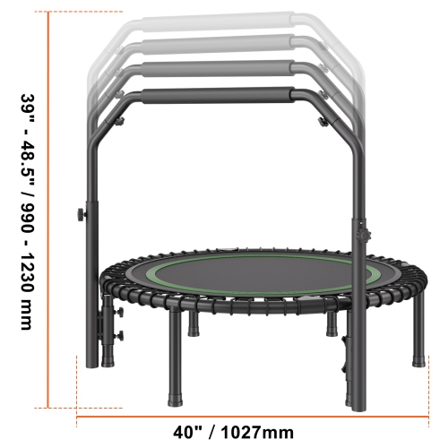 VEVOR 330lbs Max Load Foldable Mini Trampoline, 40 Inch Fitness Rebounder, Stable & Quiet Trampoline with 4 Level Height Adjustable Foam Handle, for