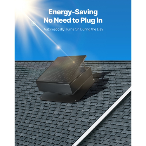 VEVOR 35W Roof Attic Exhaust Fan, Smart Solar Roof Ventilation Fan with Thermostat, 2400 CFM Airflow Built-in Brushless DC Motor for Cooling and