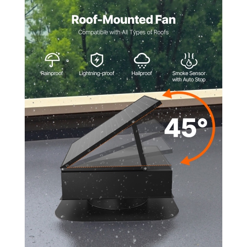 VEVOR 35W Roof Attic Exhaust Fan, Smart Solar Roof Ventilation Fan with Thermostat, 2400 CFM Airflow Built-in Brushless DC Motor for Cooling and