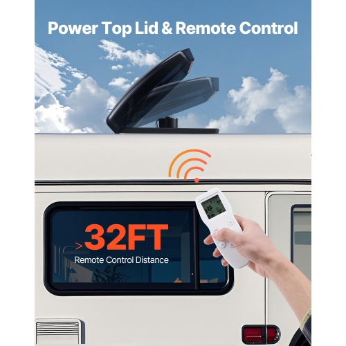 VEVOR 14 inch RV Vent Fan, RV Roof Vent Fan 12V, Powerful 10-Speed Reversible Fan with Remote Control, Power Top Lid,12 inch Fan Blade,Fits 14 x14