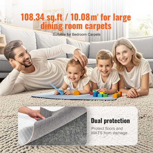 VEVOR 9' x 12' Rug Pad Without Slip Resistance, Protective Cushioning Carpet Pad, 1/4"Thick, 100% Pure Polyester Felt, 10-11㎡ Comfort Underfoot