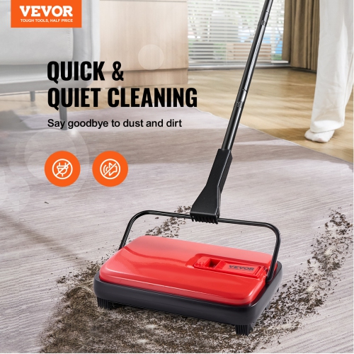 VEVOR Carpet Sweeper Manual, Floor Sweeper with 300 ml Dustbin Capacity Easy to Empty, 6.7 inch Cleaning Width for Home Office Carpets Pet Hair Dust,