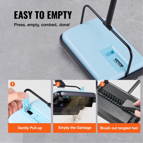 VEVOR Carpet Sweeper Manual, Floor Sweeper with 300 ml Dustbin Capacity Easy to Empty, 6.7 inch Cleaning Width for Home Office Carpets Pet Hair Dust,