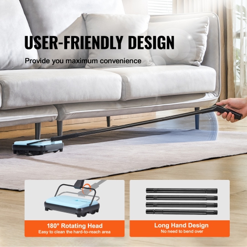 VEVOR Carpet Sweeper Manual, Floor Sweeper with 300 ml Dustbin Capacity Easy to Empty, 6.7 inch Cleaning Width for Home Office Carpets Pet Hair Dust,