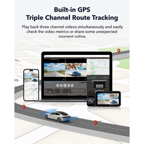 REDTIGER 3-Channel 4K UHD Dash Cam with 64G Card, GPS & Wi-Fi