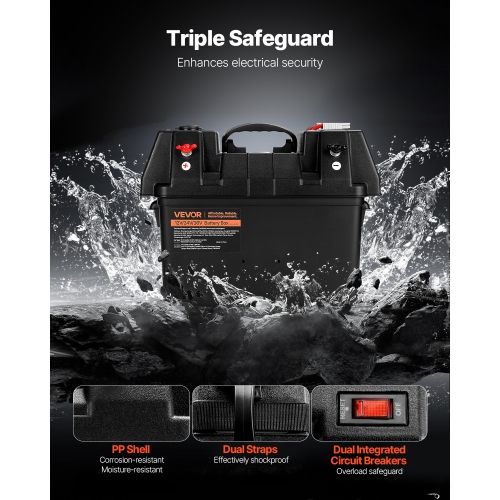 VEVOR Battery Box, Group 24/31 Trolling Motor Battery Box, 12V/24V/36V Marine Batteries Case with PP Shell and Dual Straps, Smart Batteries Case,