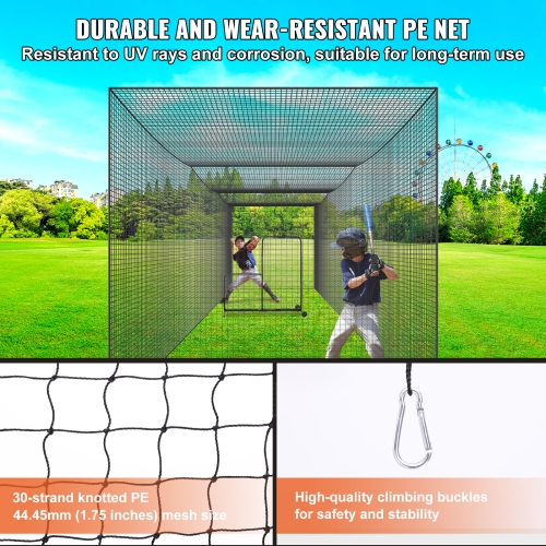 VEVOR 35FTBaseball Batting Netting, Practice Portable Pitching Cage Net with Door & Carry Bag, Heavy Duty Enclosed PE Netting