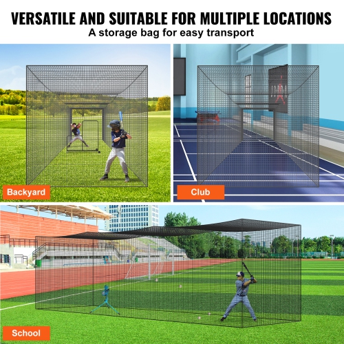 VEVOR 35FTBaseball Batting Netting, Practice Portable Pitching Cage Net with Door & Carry Bag, Heavy Duty Enclosed PE Netting