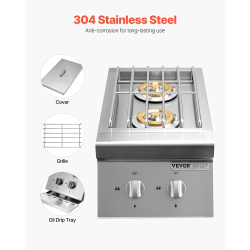 2 brûleurs latéraux à double gril VEVOR 15&nbsp;000&nbsp;BTU, brûleur latéral au propane liquide pour cuisine extérieure, convertible au gaz naturel,