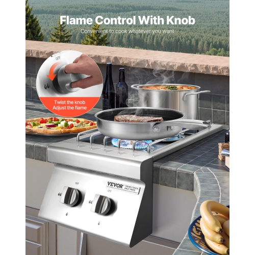 2 brûleurs latéraux à double gril VEVOR 15&nbsp;000&nbsp;BTU, brûleur latéral au propane liquide pour cuisine extérieure, convertible au gaz naturel,