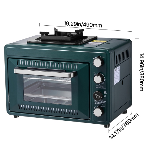 VEVOR 2-in-1 Outdoor Oven, Portable Gas Camping Stove Oven Combo, Adjustable Fire, 60-Minute Timer, Windproof, with Grill Shelf and Roasting Tray,