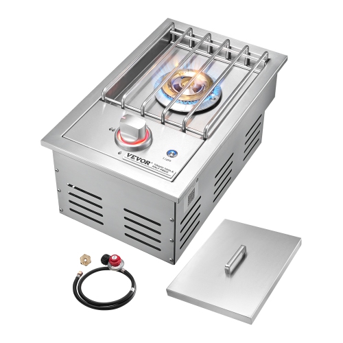 VEVOR 17,000BTU Single Grilling Side Burner, Liquid Propane Side Burner for Outdoor Kitchen, Convertible to Natural Gas, 304 Stainless Steel Built-in