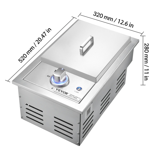 VEVOR 17,000BTU Single Grilling Side Burner, Liquid Propane Side Burner for Outdoor Kitchen, Convertible to Natural Gas, 304 Stainless Steel Built-in