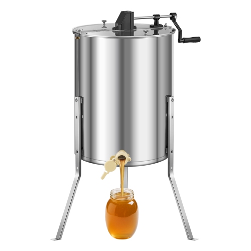 VEVOR 4/8 Frame Honey Extractor, Manual Honey Spinner with Transparent Lid, Stainless Steel Honeycomb Drum Spinner with Height Adjustable Stand,