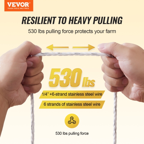 VEVOR 656Ft 200M Electric Fence Wire, Portable Polywire, 1/4" Diameter 6 Stainless Steel Strands for Reliable Conductivity and UV, Rust Resistance,