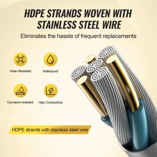 VEVOR 656Ft 200M Electric Fence Wire, Portable Polywire, 1/4" Diameter 6 Stainless Steel Strands for Reliable Conductivity and UV, Rust Resistance,