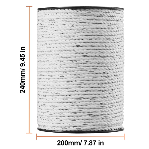 VEVOR 656Ft 200M Electric Fence Wire, Portable Polywire, 1/4" Diameter 6 Stainless Steel Strands for Reliable Conductivity and UV, Rust Resistance,