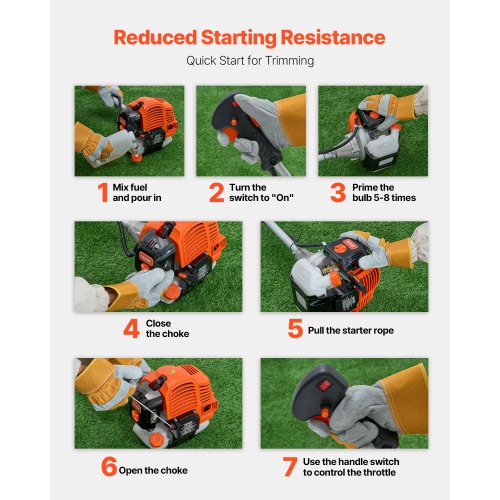 VEVOR 51.7CC String Trimmer, 2-Stroke, Gas Powered Weed Wacker, 16.9" Cordless Grass Trimmer, Multi-Functional Lawn Edger with Shoulder Strap & 3T