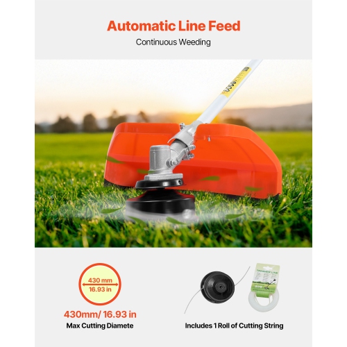 VEVOR 51.7CC String Trimmer, 2-Stroke, Gas Powered Weed Wacker, 16.9" Cordless Grass Trimmer, Multi-Functional Lawn Edger with Shoulder Strap & 3T