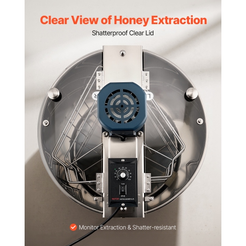 VEVOR 140W Electric Honey Extractor, 3 Frame Honey Spinner with Transparent Lid, Stainless Steel Honeycomb Drum Spinner, Height Adjustable, Honeycomb