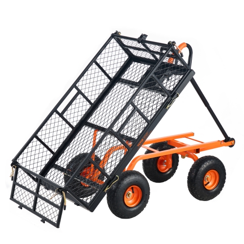 VEVOR 10 inch Tires Dump Cart, Metal Garden Dump Cart with Easy to Assemble Frame, Dump Wagon with 2-in-1 Convertible Handle, Utility Wheelbarrow 880