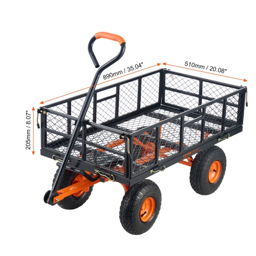 VEVOR 10 inch Tires Dump Cart, Metal Garden Dump Cart with Easy to Assemble Frame, Dump Wagon with 2-in-1 Convertible Handle, Utility Wheelbarrow 880