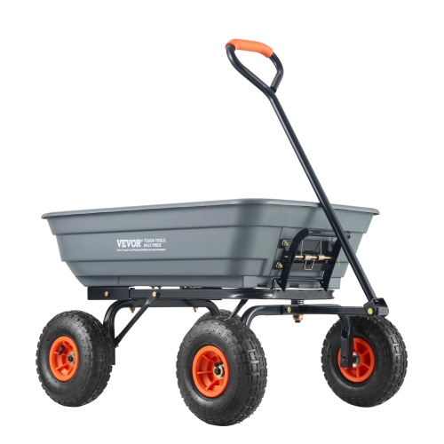 VEVOR 10 inch Tires Dump Cart, Poly Garden Dump Cart with Easy to Assemble Steel Frame, Dump Wagon with 2-in-1 Convertible Handle, Utility