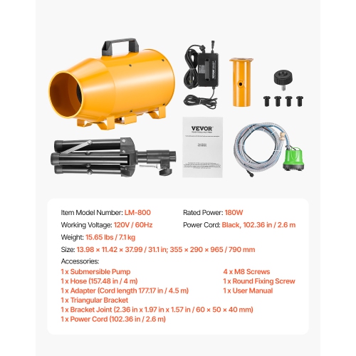 VEVOR 180 W Foam Machine, Party Foam Cannon, Portable Foam Maker with a Tripod Stand, Foam Party Machine with a Submersible Pump, for Backyard, Pool,