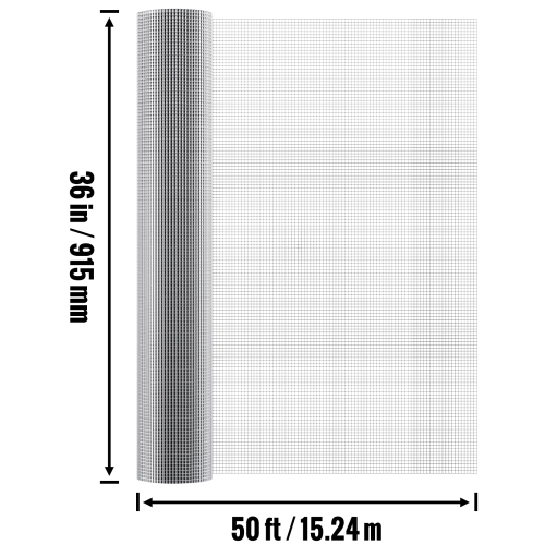 VEVOR Hardware Cloth, 1/4 inch 36in x 50 ft 23 Gauge, Hot Dipped Galvanized Wire Mesh Roll, Chicken Wire Fencing, Wire Mesh for Rabbit Cages, Garden,
