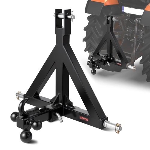 VEVOR 3 Point Trailer Hitch 2 in Receiver, 3pt Quick Hitch Attachment with 3 Trailer Balls, Tractor Tow Drawbar Adapter, Compatible with Kubota,
