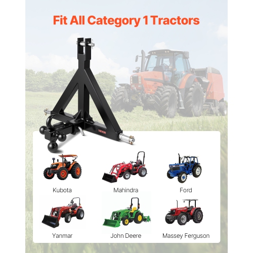 VEVOR 3 Point Trailer Hitch 2 in Receiver, 3pt Quick Hitch Attachment with 3 Trailer Balls, Tractor Tow Drawbar Adapter, Compatible with Kubota,