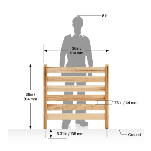 VEVOR 36" W x 36" L Wood Privacy Fence, 3 Panel Slatted Air Conditioner Fence Screen, Pool Equipment Enclosure with Metal Stakes, Easy DIY