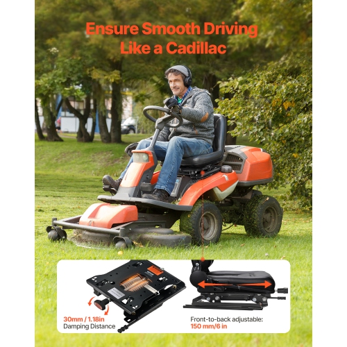 VEVOR Seat Suspension Kit with Seat Slider Track, Universal Air Ride Seat Suspension for Zero Turn Lawn Mower, 6in Front-to-Back Adjustable, Tractor