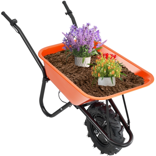 VEVOR 500W Electric Wheelbarrow Cart, Powered Utility Garden Wagon Dump Cart, 5 Cu. Ft. Load & 330 lbs Capacity with Metal Handle & 16" Track Wheels,