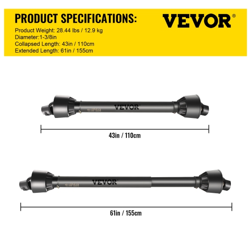 VEVOR 1-3/8”PTO Shaft, PTO Drive Shaft, 6 Spline Tractor＆Round Implement Ends PTO Driveline Shaft, Series 4 Tractor PTO Shaft, 43-61” Brush Hog PTO