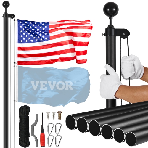 VEVOR 30FT Detachable Flagpole Kit, Heavy Duty Aluminum Alloy Flag Pole Kit in Ground for Outdoor, 3 Display Modes Flagpole with Professional