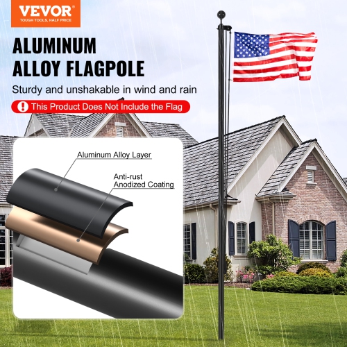 VEVOR 30FT Detachable Flagpole Kit, Heavy Duty Aluminum Alloy Flag Pole Kit in Ground for Outdoor, 3 Display Modes Flagpole with Professional