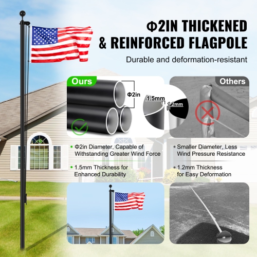 VEVOR 30FT Detachable Flagpole Kit, Heavy Duty Aluminum Alloy Flag Pole Kit in Ground for Outdoor, 3 Display Modes Flagpole with Professional