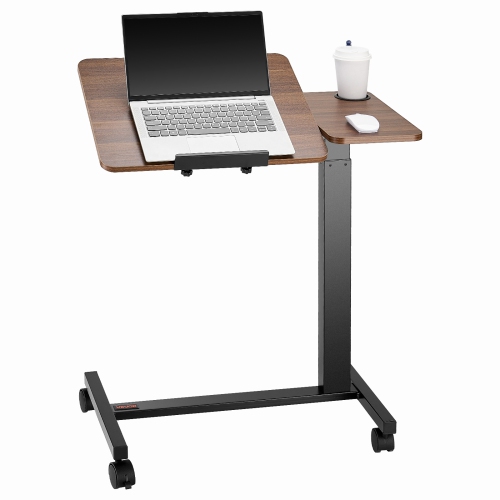 VEVOR Overbed Table, Mobile Bed Side Table with Flip Desktop and 4 Wheels, Height & Angle Adjustable Rolling Laptop Desk with Cup Holder, Portable