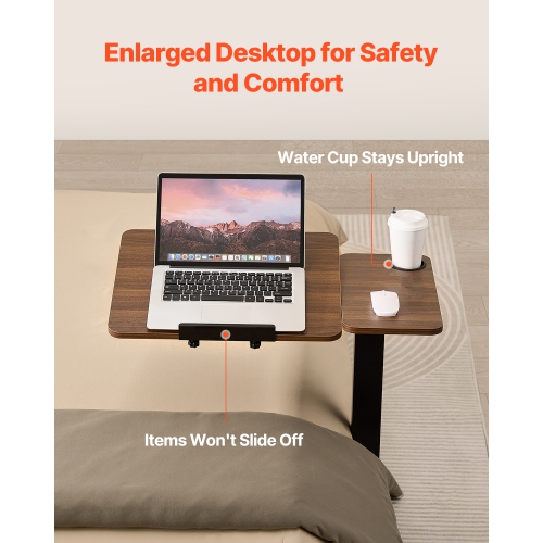 VEVOR Overbed Table, Mobile Bed Side Table with Flip Desktop and 4 Wheels, Height & Angle Adjustable Rolling Laptop Desk with Cup Holder, Portable