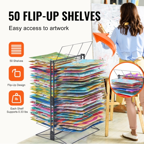 VEVOR 20 x 17 x 30 inch Art Drying Rack, 50 Removable Shelves Paint Drying Rack with Stable Base, Carbon Steel Metal Painting Drying Rack for Artwork