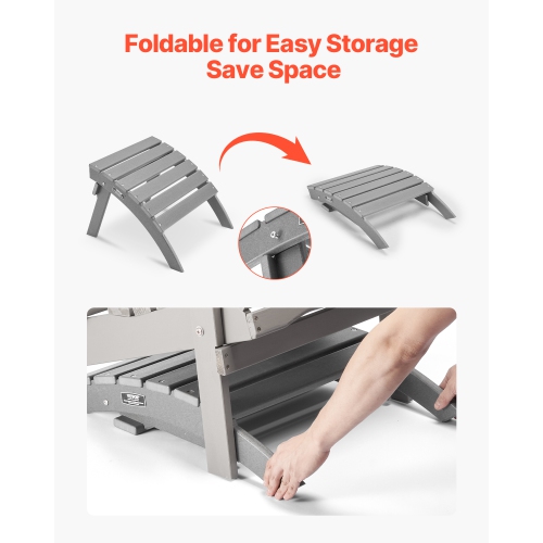 VEVOR 21.5L x 18.9W x 14.8H Inch Adirondack Ottoman, HDPE Plastic Folding Adirondack Ottoman, Weather-Resistant Foot Rest for Adirondack Chair,