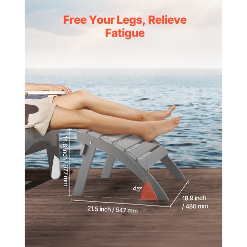 VEVOR 21.5L x 18.9W x 14.8H Inch Adirondack Ottoman, HDPE Plastic Folding Adirondack Ottoman, Weather-Resistant Foot Rest for Adirondack Chair,